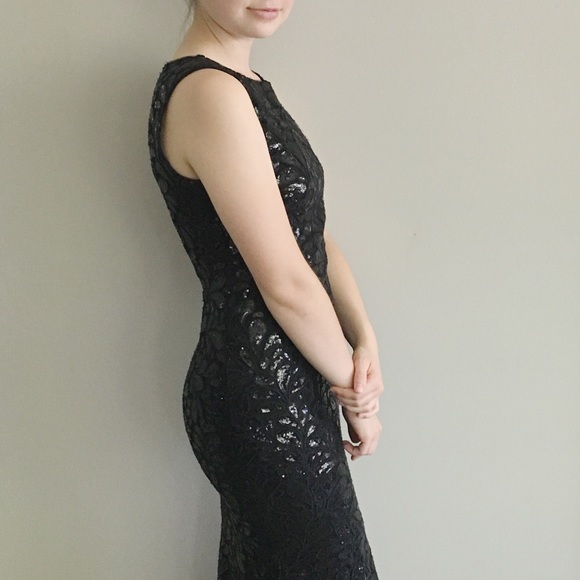 black sequin fishtail dress